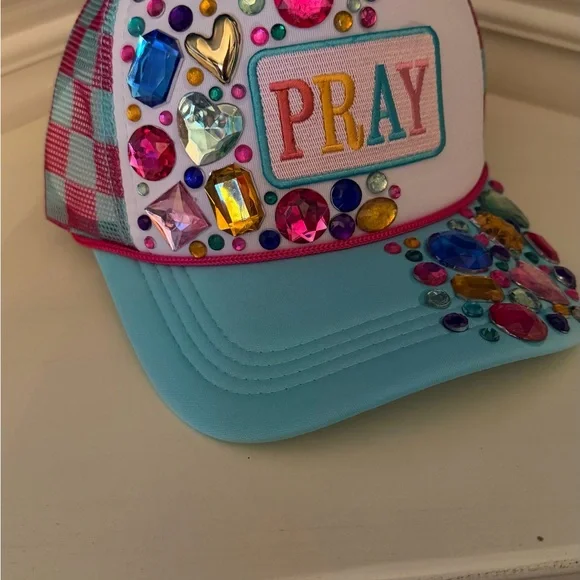 Pray Embellished Trucker Hat with Colorful Gems - Picture 3 of 4